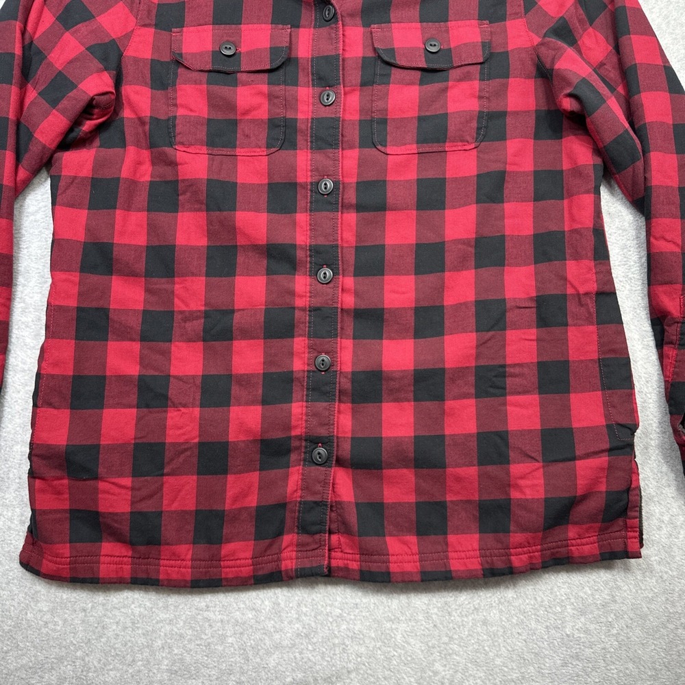 LL Bean Fleece Lined Flannel Hoodie Women Small Red Buffalo Plaid Cozy Shacket - Picture 4 of 13